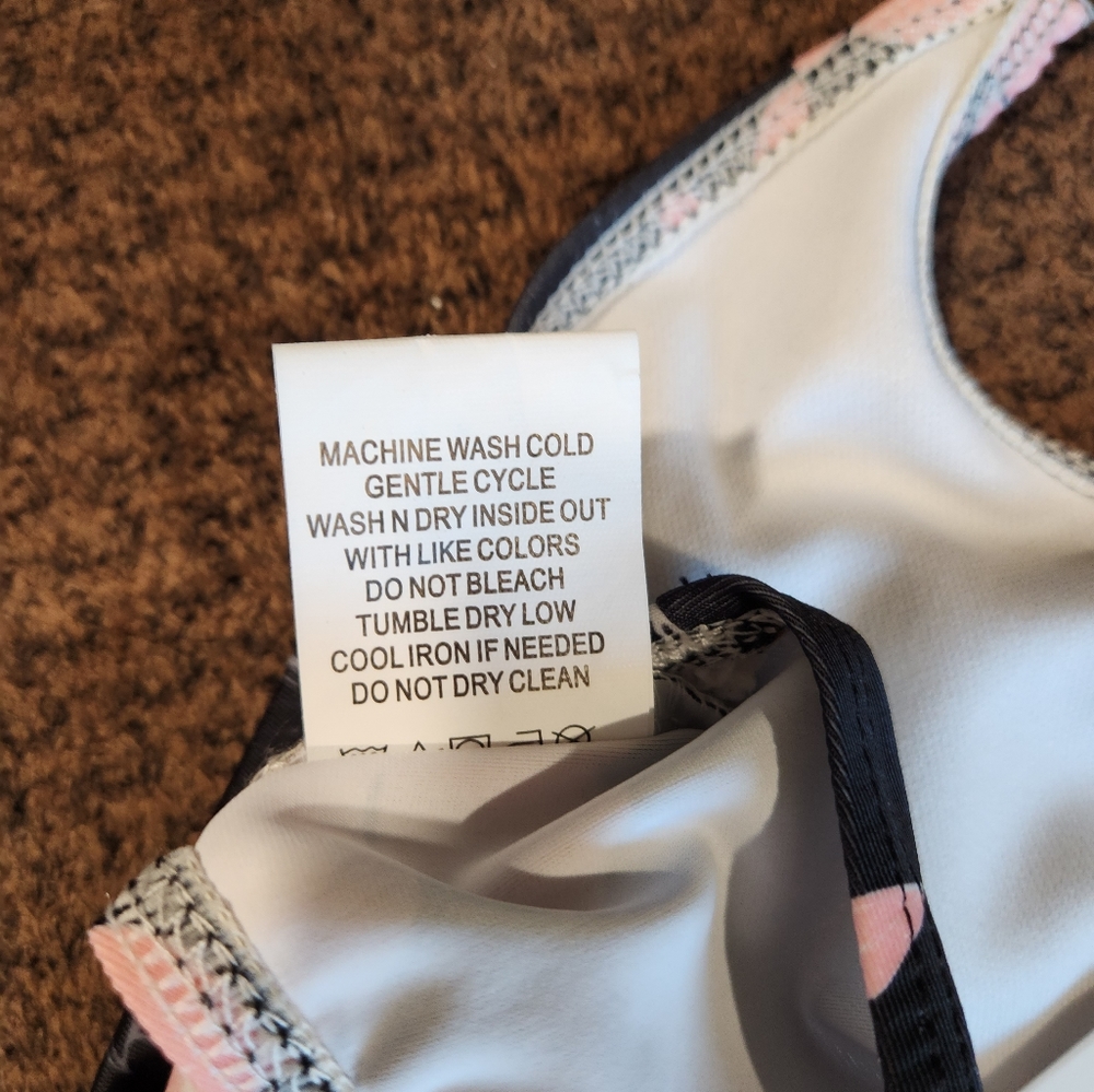 Pixie Girl Girl's Halter Bikini Black & Pink Floral & Stripe Size 10/12 NWT - Picture 5 of 5